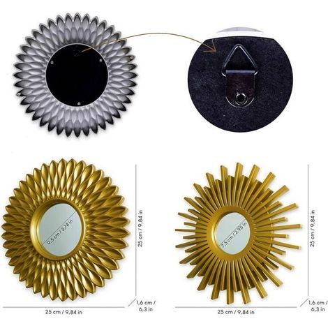 Miroir Murale 3 Pièces Miroir Rond pour Decoration Murale dans Maison, Salon et Chambre Miroir Soleil Accrocher au Mur Original Cadeau Femme et Maman Miroir Doré pour Décoration (1/5)