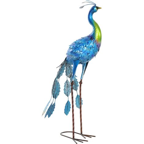 Statue de paon de jardin décoration jardin extérieure en métal résister aux éléments 40 x 43 x 83 cm multicolore