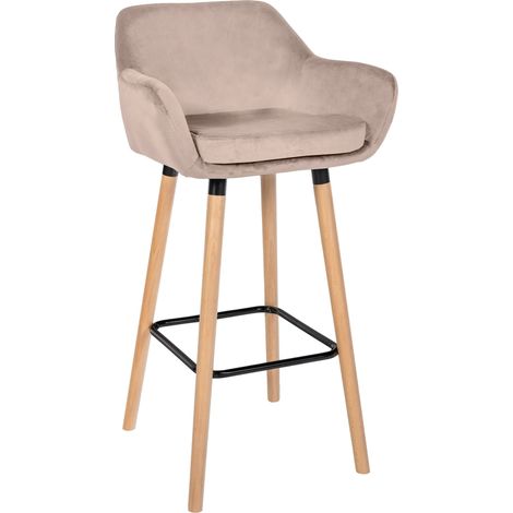Sgabello da bar x1 design scandinavo velluto grigio chiaro struttura in legno poggiapiedi in metallo 100006075
