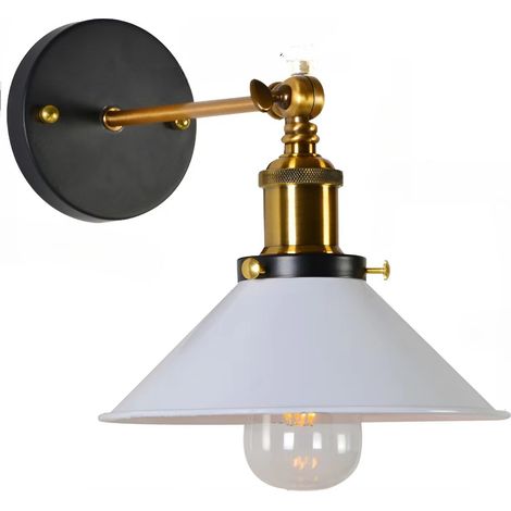 Ensemble d'appliques murales industrielles Edison Style plafonnier métal rétro plafonnier avec 180 degrés pivotant - 22cm, blanc 1pc (1/5)