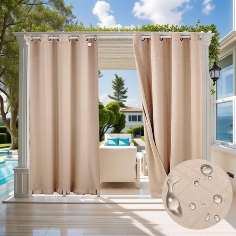 Waterproof Outdoor Curtains, Pergola Curtain with Eyelets, Insulated Blackout Curtains for Outdoor Use, Outdoor Terrace Curtain for Garden, Courtyard, Balcony (Beige 132×213cm 1pc) (1/5)