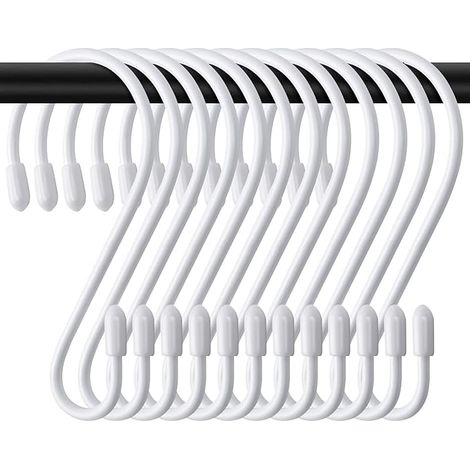 Lot de 12 crochets en S - Blanc - 8 cm - Petit crochet de cuisine - En métal - Charge maximale : 5 kg - En forme de S - Pour tringle à vêtements, cuisine, salle de bain, bureau