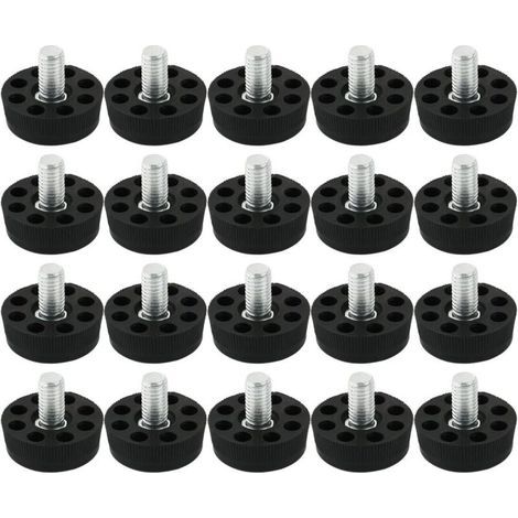 Patins réglables noirs pour pieds de table et de chaise, paquet de 20, adaptés aux tables et aux chaises, protègent les sols, 8 trous, filetage M8 x 20 mm. (1/4)