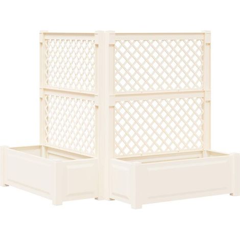 Grands pots de fleurs avec support, 2 pièces, blancs, 143 x 143 x 133,5 cm, en matériau PP.
