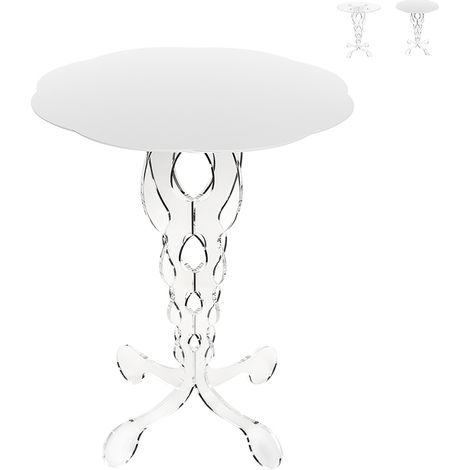 Tavolino alto rotondo 50cm da salotto in plexiglass trasparente Arabesco Medium - Bianco