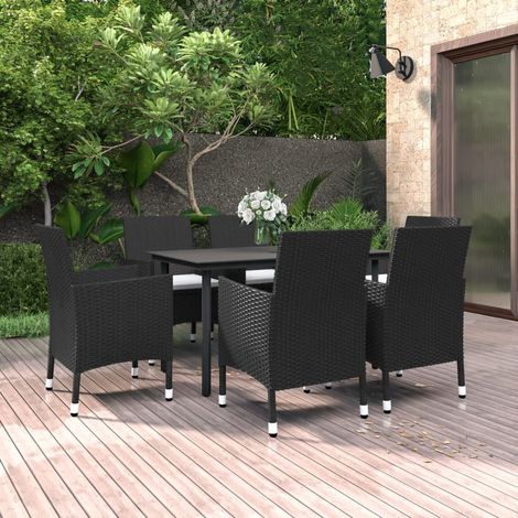 INLIFE Mobilier à dîner de jardin coussins 7 pcs Résine tressée Verre (1/5)