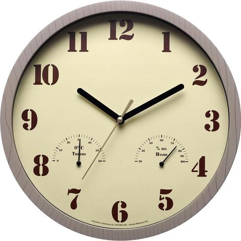 Grande Horloge D'Extérieur Ronde Décorative Précise Horloge Facile À Lire Avec Thermomètre Et Hygromètre Décorative pour cuisine, terrasse, piscine, chambre, salon, garage, (1/5)