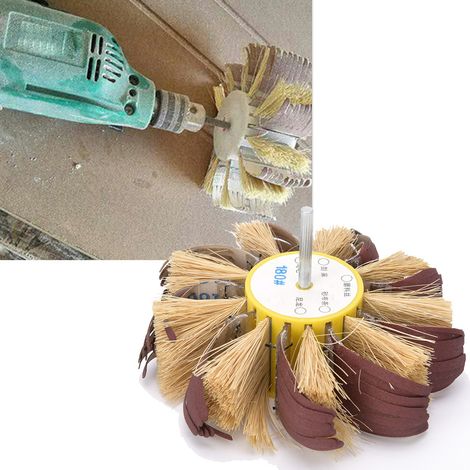 Roue de polissage en sisal pour perceuse électrique manuelle, disque de polissage en sisal et toile émeri, roue de polissage de 6 mm montée sur arbre, 180 (1/5)