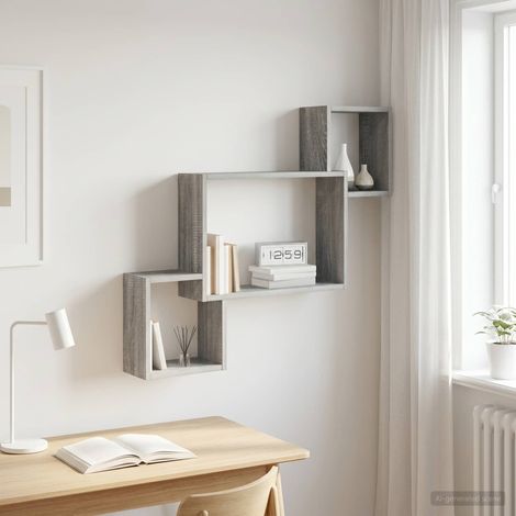 Étagère murale rectangulaire en bois d’ingénierie Sonoma gris 91,5 x 15 x 76 cm - PANGIVO (1/5)