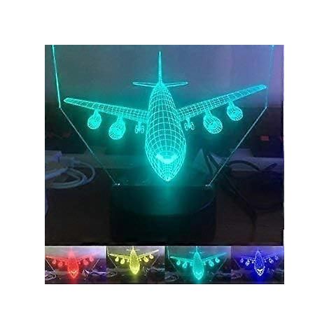 Veilleuse avion 3D, lampe illusion d'optique, 7 couleurs changeantes, interrupteur tactile, lampe de table décorative, cadeau, avec base plate en acrylique et ABS.