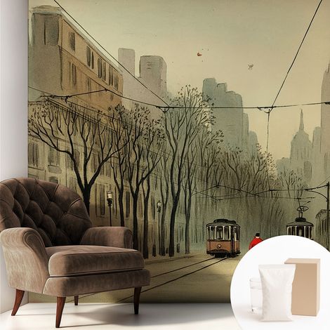 Fototapete Tapete Vliestapete mit Kleber - trendige Wanddeko - Schlafzimmer - Wohnzimmer Städtische Symmetrie 250x250 cm (1/5)