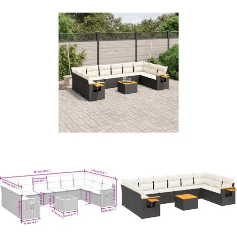 11-tlg. Garten-Sofagarnitur mit Kissen Schwarz Poly Rattan - Gartenmöbel Set - Esszimmergarnitur - Outdoor Möbel - Lounge Sofa - Rattan Gartenmöbel - Home & Living (1/3)