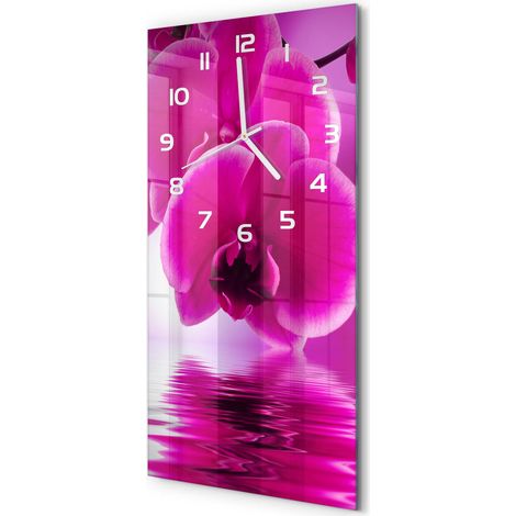 Horloge Murale Rectangulaire Verticale Cadeau Original Design Moderne Orchidée rose 30x60 cm (1/5)
