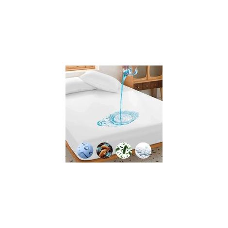 Draps imperméables en polyester respirant et silencieux, sans PVC, lavables en machine – Design minimaliste blanc avec motif goutte bleue, housse de matelas imperméable écologique (1/5)