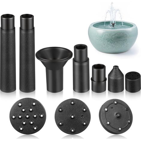 Kit de 8 buses de fontaine solaire : têtes de pompe à eau universelles avec adaptateurs – Débit d'eau multi-modes de remplacement pour bassin de jardin, bassin et aquarium (noir) (1/5)