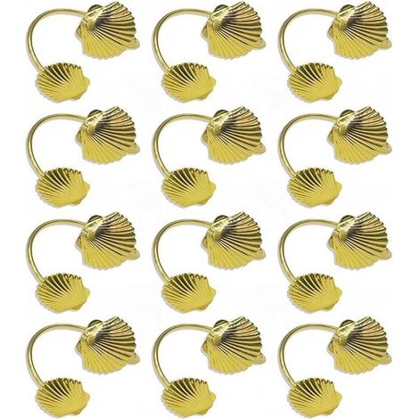 Juego de servilleteros - Anillos de metal - Decoración de mesa - Diseño de concha - 12 piezas - Color dorado (1/5)