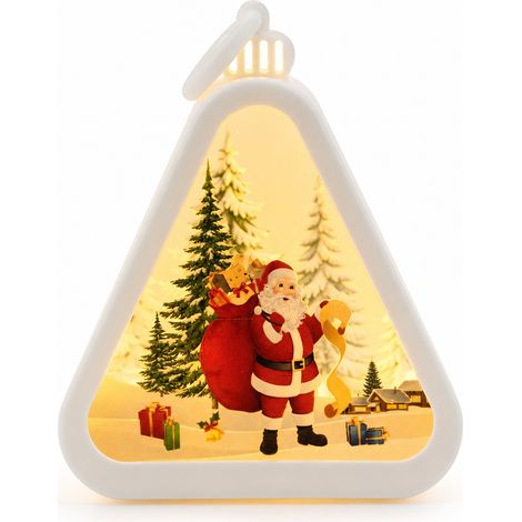 Lanterne lumineuse de Noël blanc avec personnage — petite veilleuse décorative rétro pour vitrine (1/5)