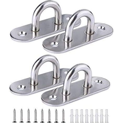 Lot de 4 plaques à œillet oblongues M6 304 en Acier Inoxydable pour matériel Marin avec 8 vis et Chevilles en Plastique pour Pont/Mur/Bateau