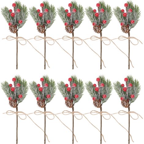 Künstliche Beerenzweige, 10 Stück, Tannenzapfen, Stechpalmenzweig, Bastelbedarf, Winterbastelideen, roter Christbaumschmuck