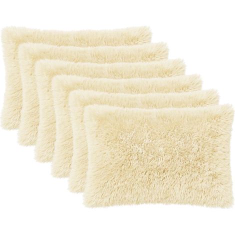 Housse de coussin 6 pcs HEERLEN Crème 40 x 60 cm Fleece PV