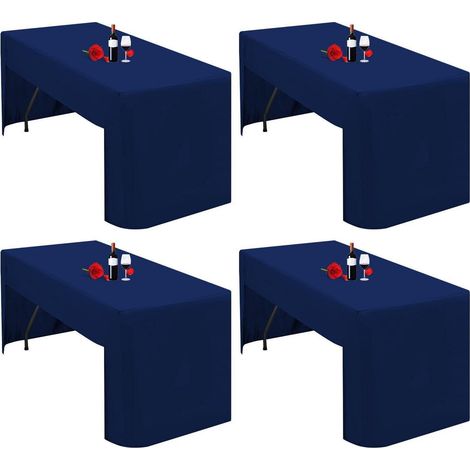 Lot de 4 nappes bleu marine 183cm pour tables pliantes, dos ouvert, lavable
