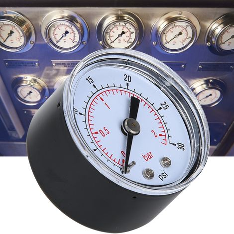 Manomètre mécanique pour air, huile et eau, raccord arrière 1/8 pouce BSPT (0-30 psi 0-2 bar) (1/5)