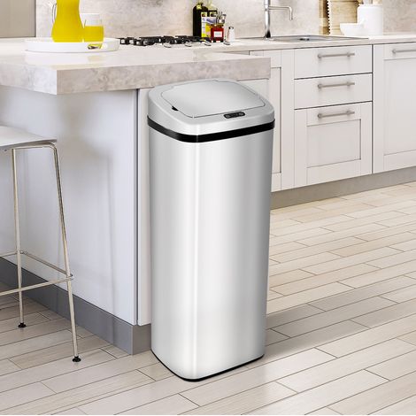 Mülleimer mit Sensor 67L aus Edelstahl in Silber OKMYHOME (1/4)
