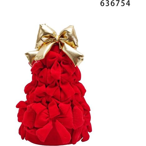 TRADE SHOP - Albero Di Natale Di Fiocchi Da 22cm Con Fiocco Dorato Addobbo Decorazione Natalizia Feste - Rosso (1/2)