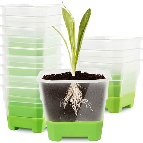Juego de 20 macetas cuadradas de silicona transparente, reciclables, para plántulas, flores y plantas de jardín. (1/5)