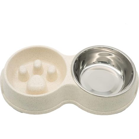 Gamelle Double Chat/Chiot à Alimentation Lente - Interactive avec Bol Inox Amovible, Fond Antidérapant (Blanc) (1/5)