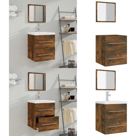 Badschrank mit Spiegel Räuchereiche 41x38,5x48 cm - Badeschrank - Wandmontage - Badezimmermöbel - Spiegelschrank - Rauchfarbe - Home & Living