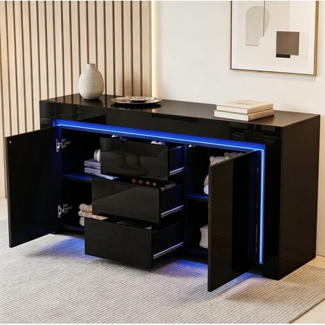 Credenza nera 140 x 40 x 65 cm con LED (1/5)