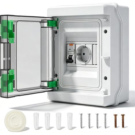 Prise avec dispositif différentiel à courant résiduel, Boîtier protection étanche IP65 montage en saillie avec prise 16A typeC et disjoncteur 16A 230V pour extérieurs environnements humides (1/5)