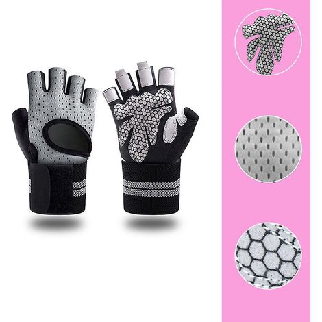 une Paire De Gants De Fitness Gris M, Gants D'haltrophilie, Gants D'entranement Avec Protection Du Poignet, Gants De Sport Antidrapants, Gymnastiq (1/5)