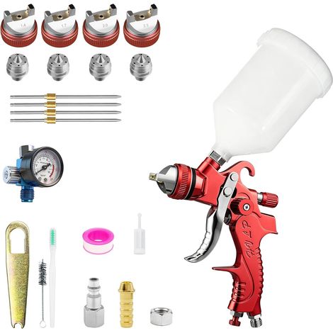 Pistolet HVLP avec Buses de 1,4/1,7/2,0/2,5 mm et manomètre, kit de Pistolet à air Comprenant Un Pistolet à Peinture Automobile à Alimentation par gravité, adapté à la Peinture Automobile (1/5)