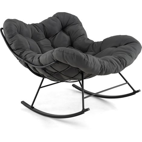 COSTWAY Sedia a Dondolo, Poltrona Relax Ergonomica, Poltrona Sovradimensionato con Cuscino Imbottito, Sedia a Uovo con Struttura Metallica, per Soggiorno Portico Giardino, Portata 205 kg