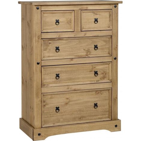 Corona 3+2 Drawer Chest - L48.5 x W92 x H130.5 cm - Distressed Waxed Pine (1/3)