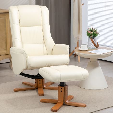 Sillón reclinable con reposapiés, hasta 135°, función mecedora, polipiel, crema OKMYHOME (1/5)