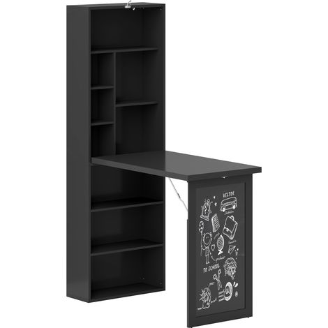 Bureau d'ordinateur pliant avec étagère, poste de travail, ardoise et rayon ajustable, 98x51x153cm, noir (1/5)