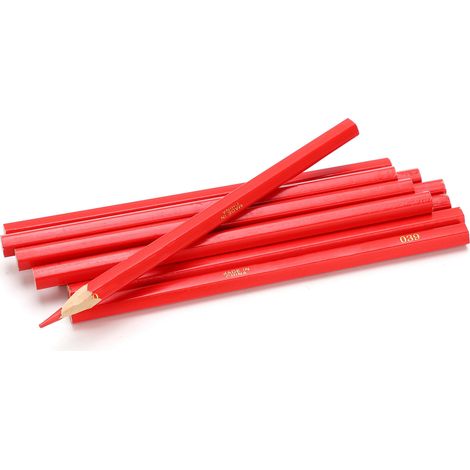 10 crayons de charpentier rouges à mine rouge, crayons en bois de pin, outil de marquage pour le travail du bois (1/5)