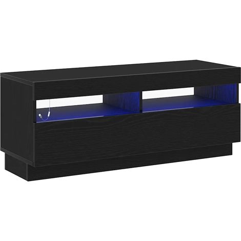Meuble TV moderne 100 x 35 x 40 cm pratique avec bandes LED ambiance minimaliste en bois d'ingénierie chêne noir