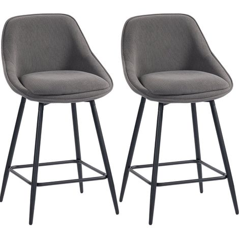 Lot de 2 tabourets de bar pivotants en velours côtelé gris avec pieds en acier pour cuisine et salle à manger (1/5)