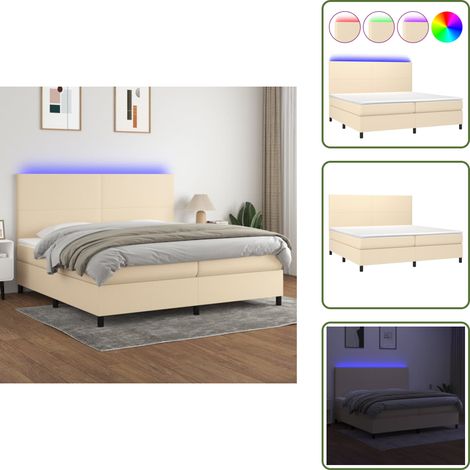 Sommier à lattes de lit et matelas et LED Crème 200x200cm Tissu - Sommier Tapissier - Lit Plateforme - Lit Avec Led - Matelas À Ressorts Ensachés - Têted Lit Ajustable (1/5)