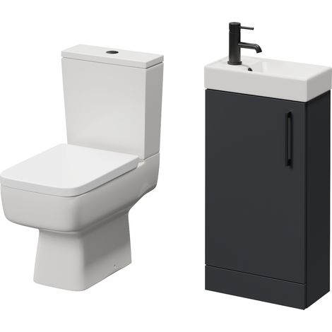 Napoli Cube Gloss Grey 400mm Single Door Vanity Unit and Toilet Suite with Align Basin - 400mm - Matt Black 160mm Handle