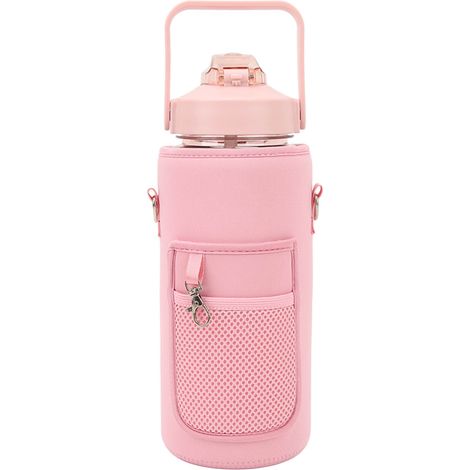 Sport-Trinkflasche, tragbar, für Outdoor-Aktivitäten, 2000 ml, extra groß, für Sport, mit Becherhalter, pink (1/5)