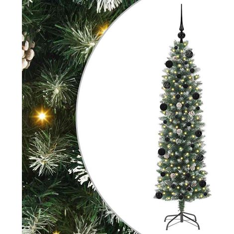 Arbre de Noël Sapin de Noël artificiel slim avec 150 LED Vert et blanc 150 cm (1/5)