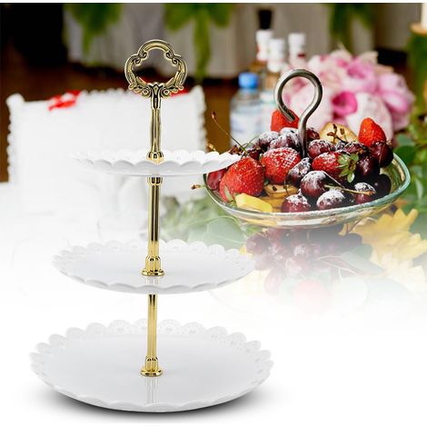 Présentoir à desserts à 3 étages pour fruits, cupcakes et gâteaux (blanc), idéal pour les fêtes d'anniversaire et les mariages. (1/5)