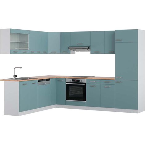 Cuisine en angle R-Line, Bleu-gris/blanc, 227 x 287 cm , PT Chêne, Vicco