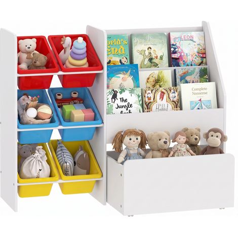 Meuble rangement enfant - AIYAPLAY - 6 bacs amovibles et grand coffre à roulettes - bois - 100x30x80cm - multicolore (1/5)