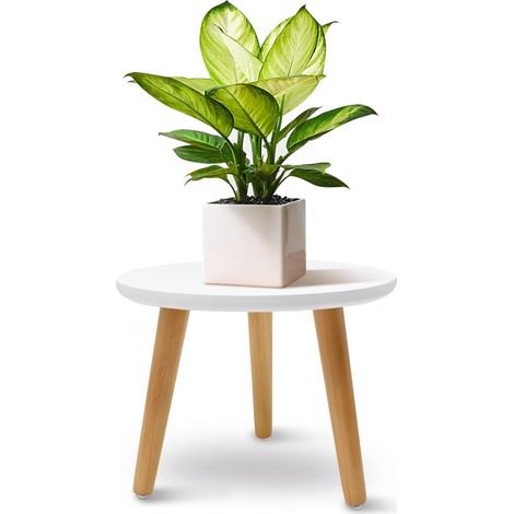 Support de Plantes en Bois, Blanc Lourdeur Tabouret pour Plantes Rond avec 3 Pieds pour Différentes Tailles de Pots de Fleurs Tabouret pour Fleurs pour Jardin l'Intérieur l'Extérieur (22x28cm) (1/5)